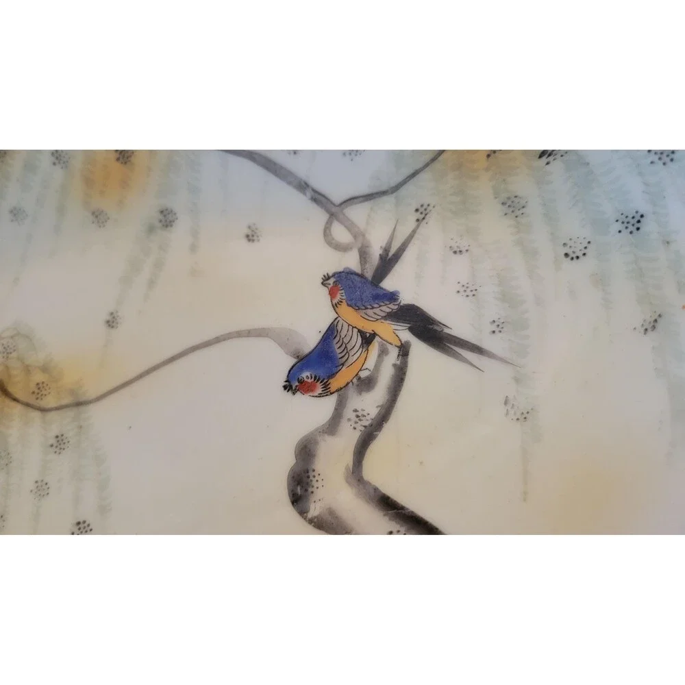 SK Nippon Japanese Porcelain Blue Birds Branch Hand Painted Celery Dish - 1930s